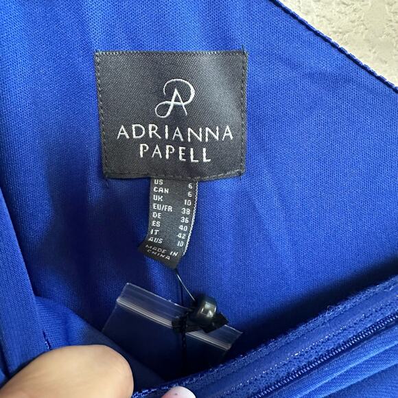 ADRIANNA PAPELL Draped One-Shoulder Jersey Blue Gown 6 NWT - Picture 10 of 10